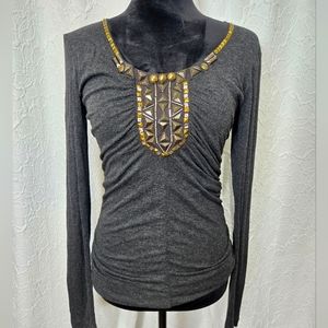 Embellished Gray Top By CAbi Size Mediul